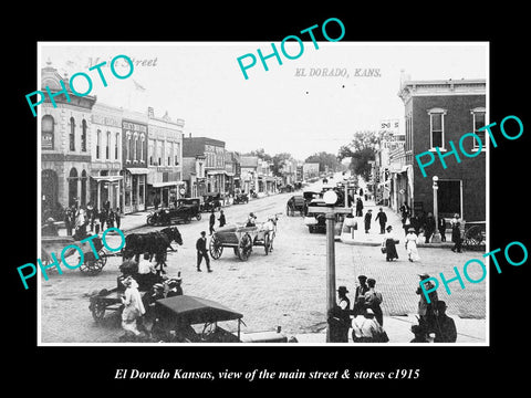 OLD LARGE HISTORIC PHOTO OF EL DORADO KANSAS, THE MAIN STREET & STORES c1915