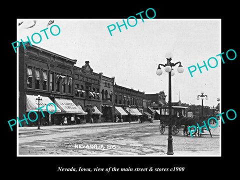 OLD LARGE HISTORIC PHOTO OF NEVADA IOWA, THE MAIN STREET & STORES c1900