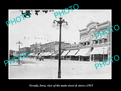 OLD LARGE HISTORIC PHOTO OF NEVADA IOWA, THE MAIN STREET & STORES c1915