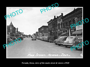 OLD LARGE HISTORIC PHOTO OF NEVADA IOWA, THE MAIN STREET & STORES c1940 2