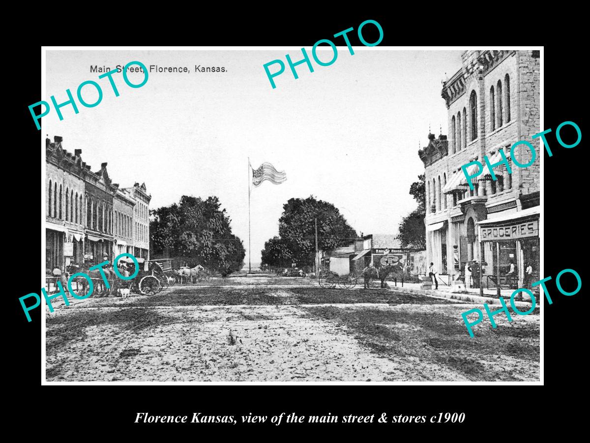 OLD LARGE HISTORIC PHOTO OF FLORENCE KANSAS, THE MAIN STREET & STORES c1900