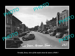 OLD LARGE HISTORIC PHOTO OF NEVADA IOWA, THE MAIN STREET & STORES c1940 1