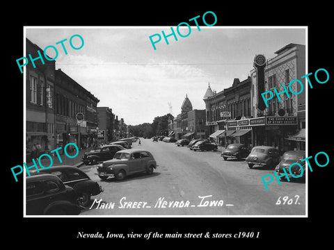 OLD LARGE HISTORIC PHOTO OF NEVADA IOWA, THE MAIN STREET & STORES c1940 1