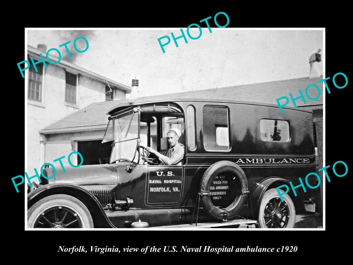 OLD LARGE HISTORIC PHOTO OF NORFOLK VIRGINIA, THE US NAVAL AMBULANCE c1920