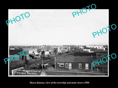 OLD LARGE HISTORIC PHOTO OF HAVEN KANSAS, THE MAIN STREET & STORES c1900