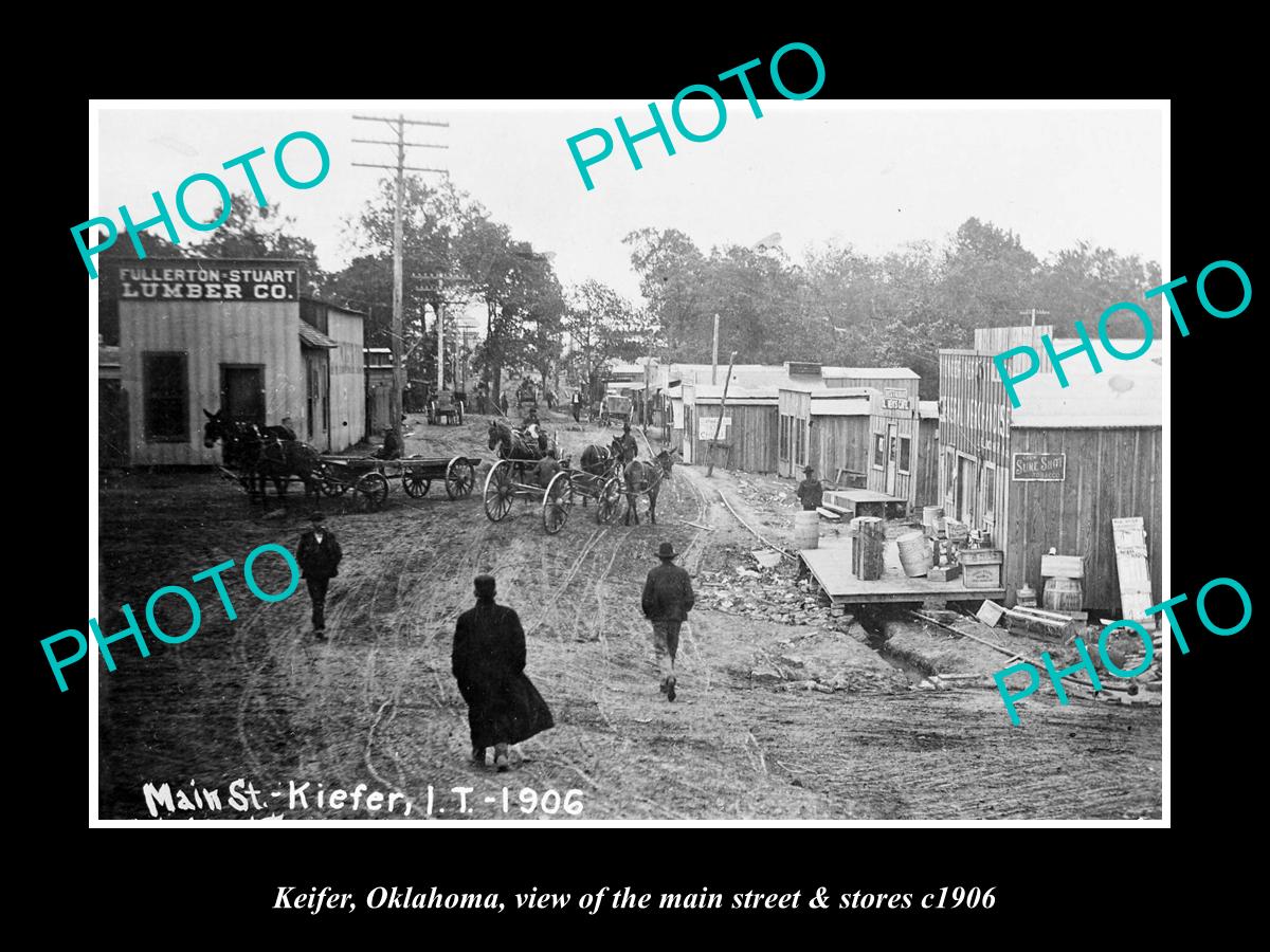 OLD LARGE HISTORIC PHOTO OF KEIFER OKLAHOMA, THE MAIN STREET & STORES c1906