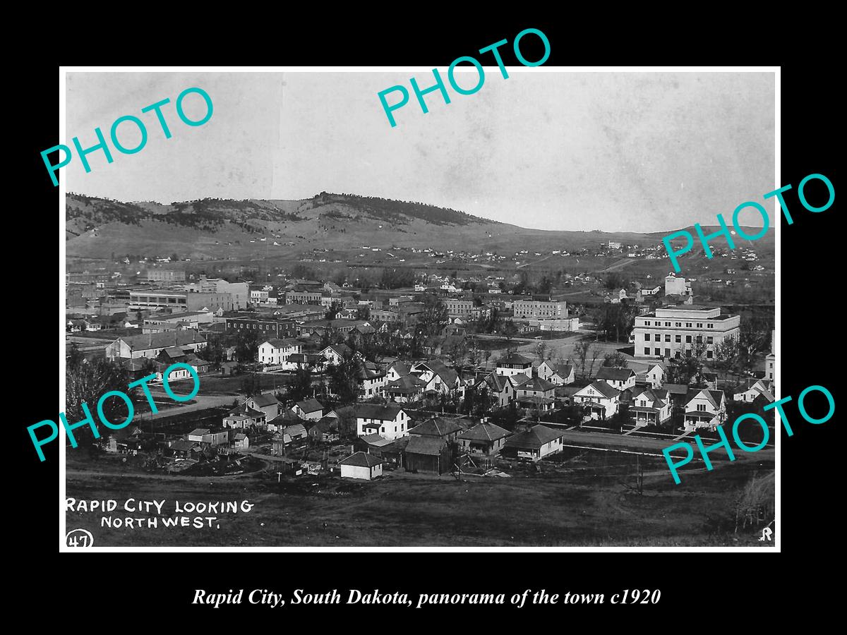 OLD LARGE HISTORIC PHOTO OF RAPID CITY SOUTH DAKOTA, PANORAMA OF THE TOWN c1920