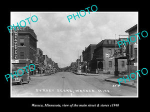 OLD LARGE HISTORIC PHOTO OF WASECA MINNESOTA, THE MAIN St & STORES c1940