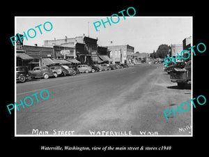 OLD LARGE HISTORIC PHOTO OF WATERVILLE WASHINGTON, THE MAIN STREET & STORES 1940