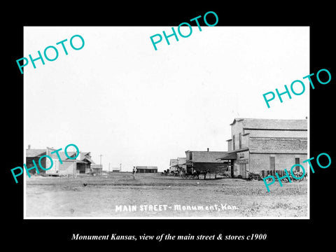 OLD LARGE HISTORIC PHOTO OF MONUMENT KANSAS, VIEW OF MAIN STREET & STORES c1900