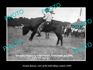 OLD LARGE HISTORIC PHOTO OF NORTON KANSAS, THE BULL RIDING CONTEST c1910