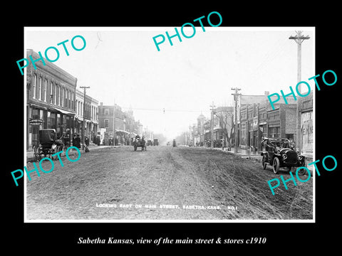 OLD LARGE HISTORIC PHOTO OF SABETHA KANSAS, THE MAIN STREET & STORES c1910