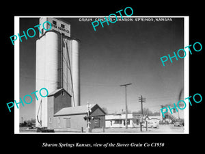 OLD LARGE HISTORIC PHOTO OF SHARON SPRINGS KANSAS, THE STOVER GRAIN Co c1950