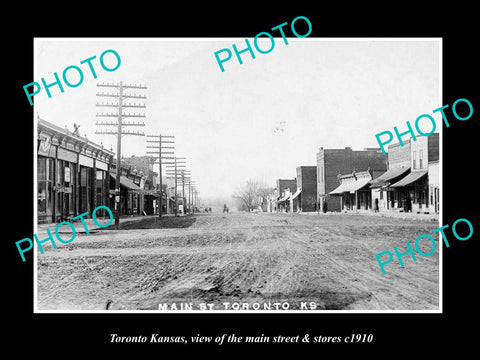 OLD LARGE HISTORIC PHOTO OF TORONTO KANSAS, THE MAIN STREET & STORES c1910