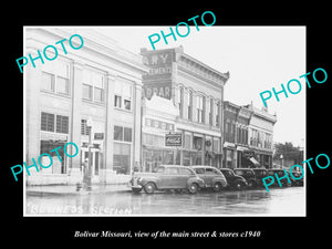 OLD LARGE HISTORIC PHOTO OF BOLIVAR MISSOURI, THE MAIN STREET & STORES c1940