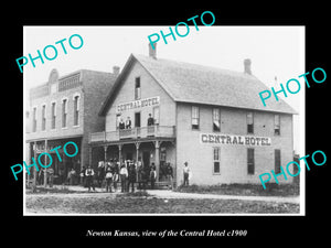 OLD LARGE HISTORIC PHOTO OF NEWTON KANSAS, VIEW OF THE CENTRAL HOTEL c1900