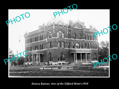 OLD LARGE HISTORIC PHOTO OF SENECA KANSAS, VIEW OF THE GILFORD HOTEL c1910