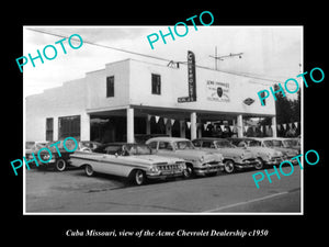 OLD LARGE HISTORIC PHOTO OF CUBA MISSOURI, THE ACME CHEVROLET DEALERSHIP c1950