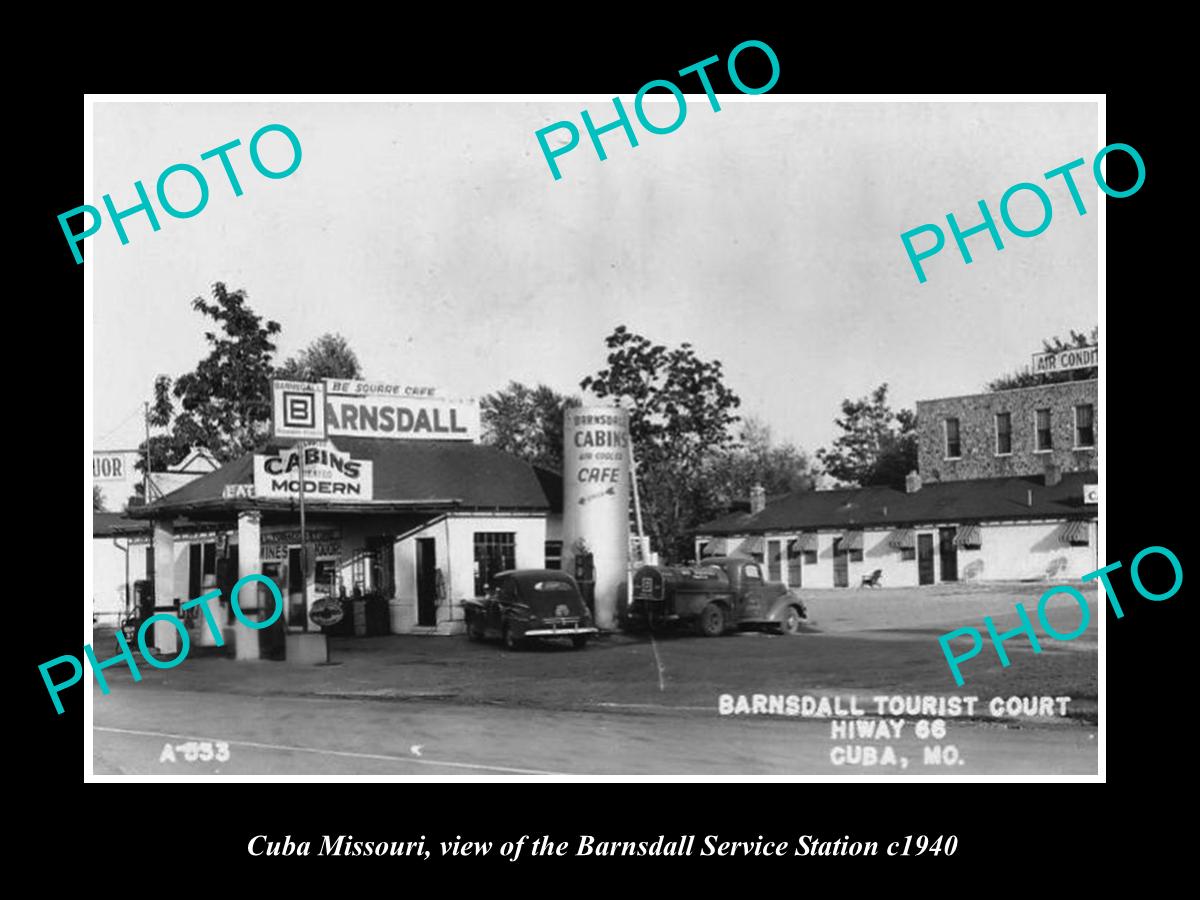 OLD LARGE HISTORIC PHOTO OF CUBA MISSOURI, THE BARNSDALL SERVICE STATION c1940