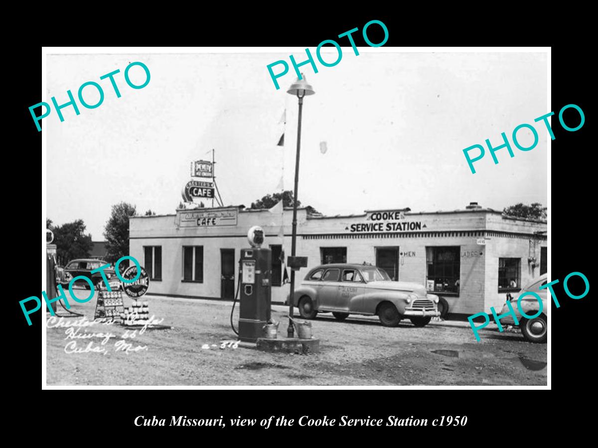 OLD LARGE HISTORIC PHOTO OF CUBA MISSOURI, THE COOKE SERVICE STATION c1950