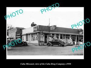 OLD LARGE HISTORIC PHOTO OF CUBA MISSOURI, THE CUBA DRUG COMPANY c1950