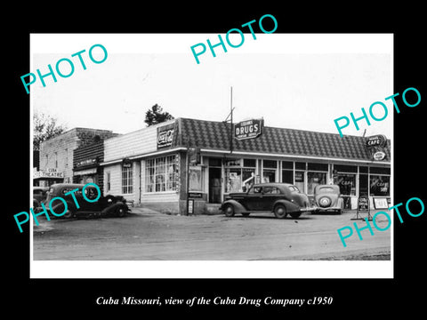 OLD LARGE HISTORIC PHOTO OF CUBA MISSOURI, THE CUBA DRUG COMPANY c1950