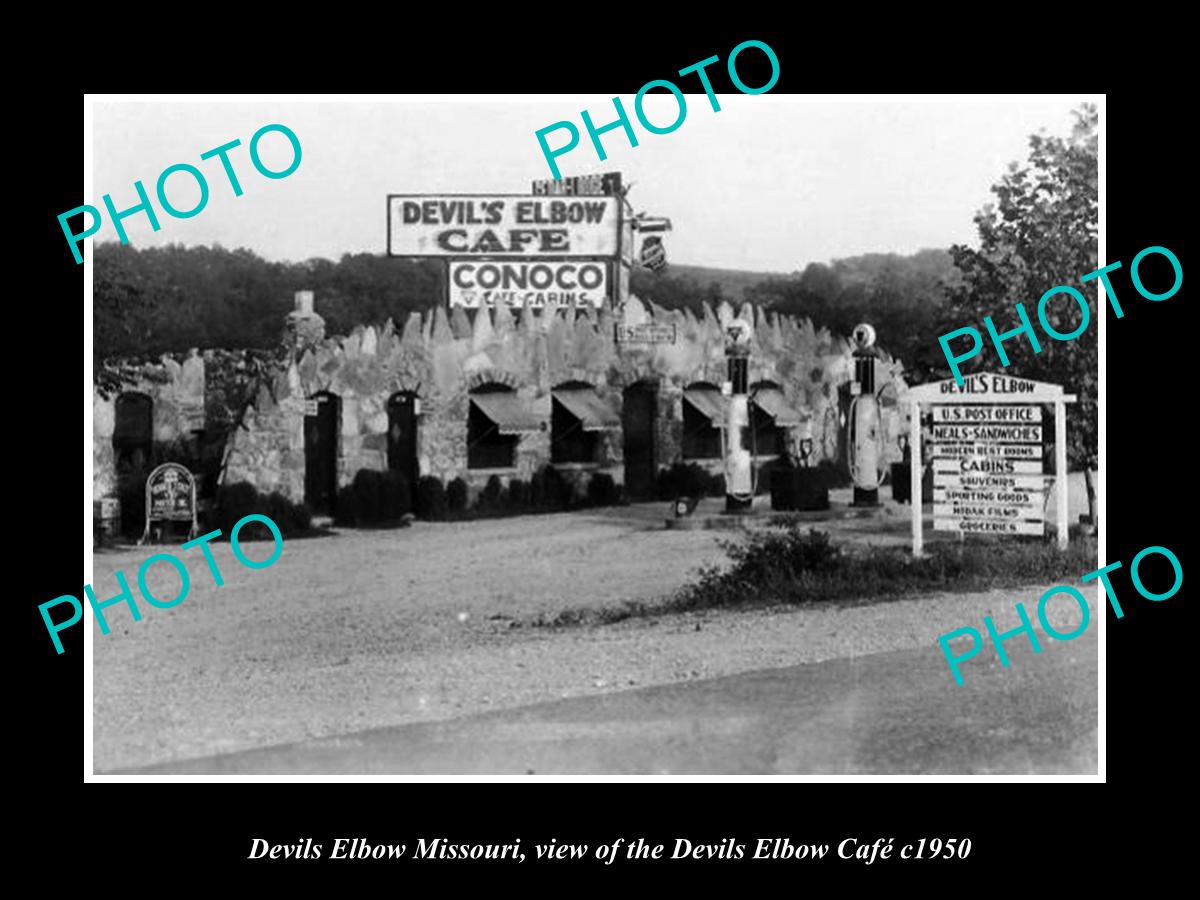 OLD LARGE HISTORIC PHOTO OF DEVILS ELBOW MISSOURI, THE DEVILS ELBOW CAFE c1950