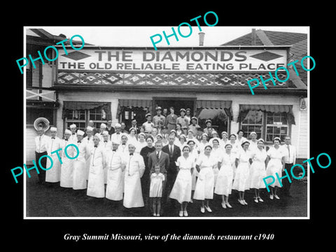 OLD LARGE HISTORIC PHOTO OF GRAY SUMMIT MISSOURI, THE DIAMONDS RESTAURANT c1940