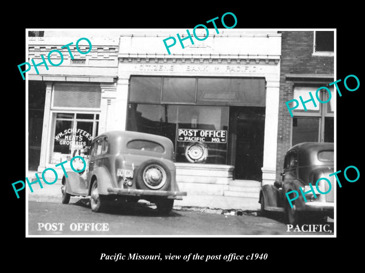 OLD LARGE HISTORIC PHOTO OF PACIFIC MISSOURI, VIEW OF THE POST OFFICE c1940