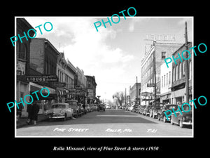 OLD LARGE HISTORIC PHOTO OF ROLLA MISSOURI, VIEW OF PINE STREET & STORES c1950 1