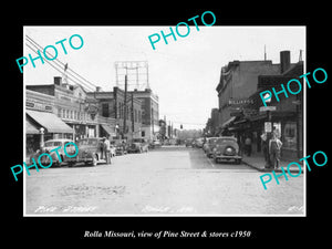 OLD LARGE HISTORIC PHOTO OF ROLLA MISSOURI, VIEW OF PINE STREET & STORES c1950 2