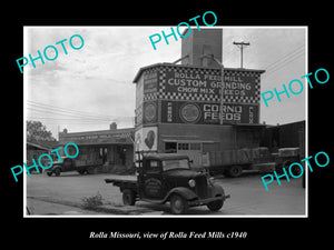 OLD LARGE HISTORIC PHOTO OF ROLLA MISSOURI, VIEW OF THE ROLLA FEED MILLS c1940