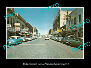 OLD LARGE HISTORIC PHOTO OF ROLLA MISSOURI, VIEW OF PINE STREET & STORES c1960