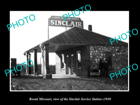 OLD LARGE HISTORIC PHOTO OF ROSATI MISSOURI, THE SINCLAIR SERVICE STATION c1930