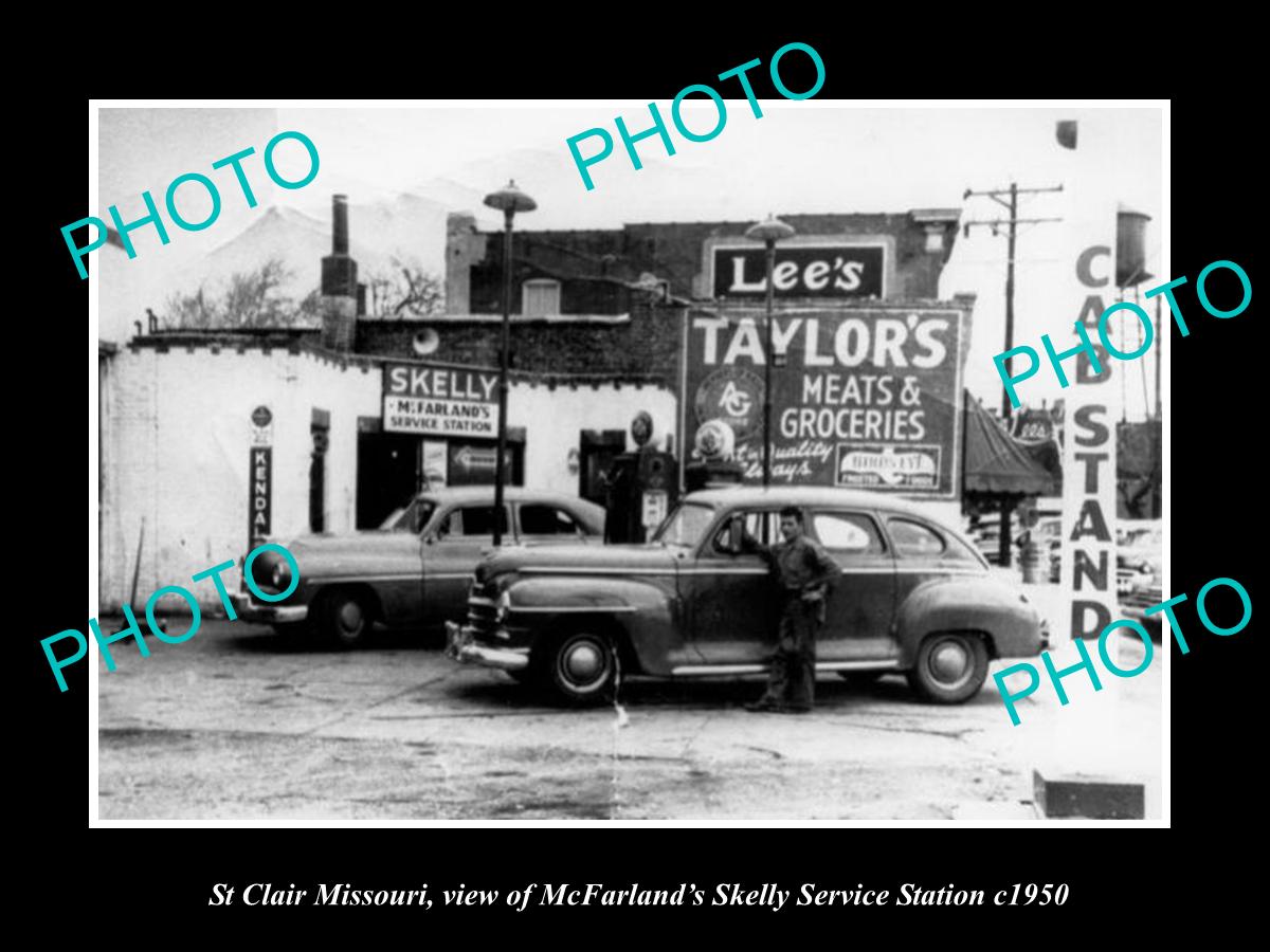 OLD LARGE HISTORIC PHOTO OF St CLAIR MISSOURI, THE SKELLY OIL GAS STATION c1950