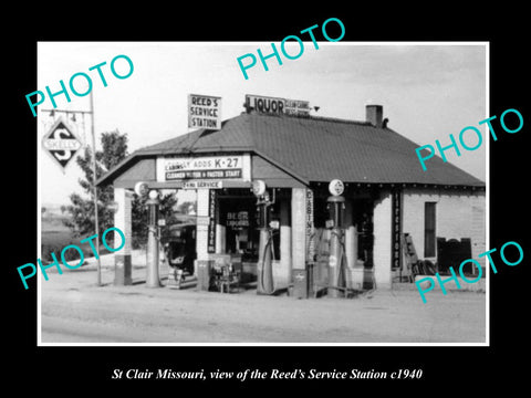 OLD LARGE HISTORIC PHOTO OF St CLAIR MISSOURI, THE SKELLY OIL GAS STATION c1940