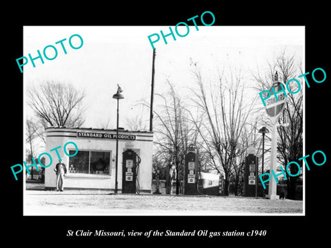 OLD LARGE HISTORIC PHOTO OF St CLAIR MISSOURI, THE STANDARD OIL GAS STATION 1940