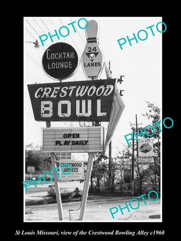 OLD LARGE HISTORIC PHOTO OF St LOUIS MISSOURI, THE CRESTWOOD BOLWING ALLEY c1960