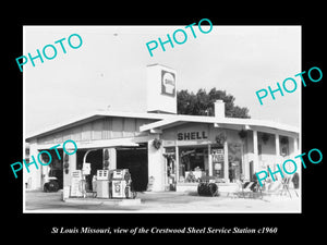 OLD HISTORIC PHOTO OF St LOUIS MISSOURI, CRESTWOOD SHELL OIL GAS STATION c1960