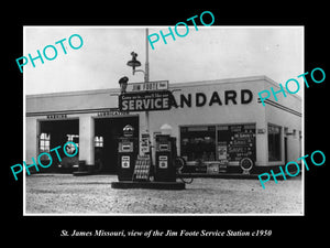 OLD LARGE HISTORIC PHOTO OF St JAMES MISSOURI, THE JIM FOOTE GAS STATION c1950