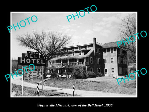 OLD LARGE HISTORIC PHOTO OF WAYNESVILLE MISSOURI, THE BELL HOTEL c1950