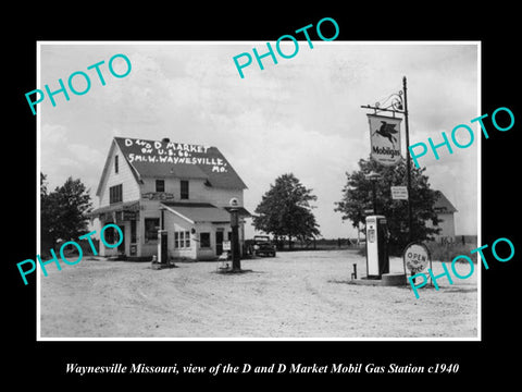 OLD LARGE HISTORIC PHOTO OF WAYNESVILLE MISSOURI, THE MOBIL GAS STATION c1940