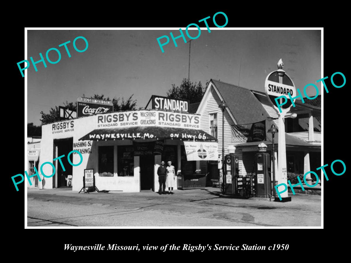 OLD LARGE HISTORIC PHOTO OF WAYNESVILLE MISSOURI, STANDARD OIL GAS STATION c1950