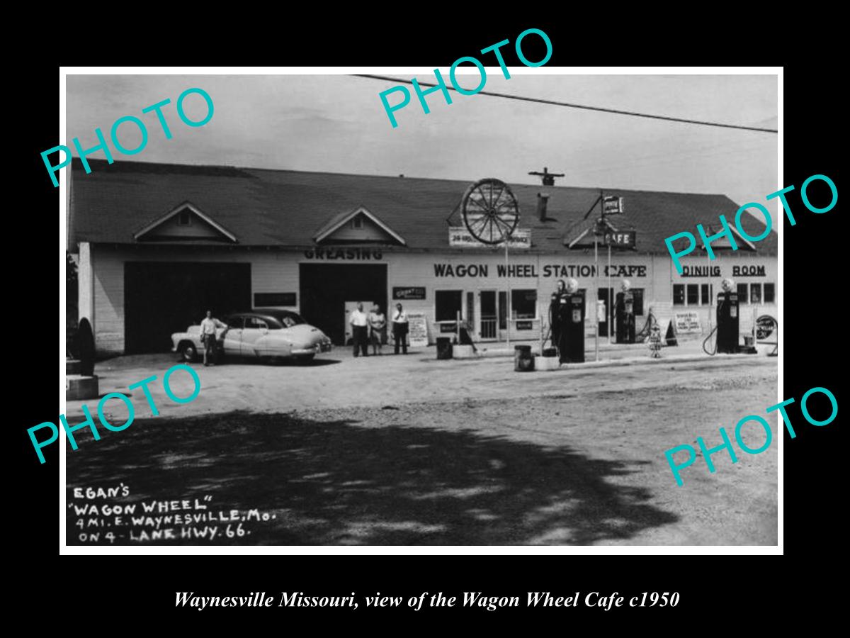 OLD LARGE HISTORIC PHOTO OF WAYNESVILLE MISSOURI, THE WAGON WHEEL CAFE c1950