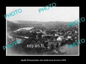 OLD LARGE HISTORIC PHOTO OF APOLLO PENNSYLVANIA, VIEW OF THE TOWN & RIVER c1910