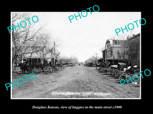 OLD LARGE HISTORIC PHOTO OF DOUGLASS KANSAS, BUGGIES IN THE MAIN STREET c1900