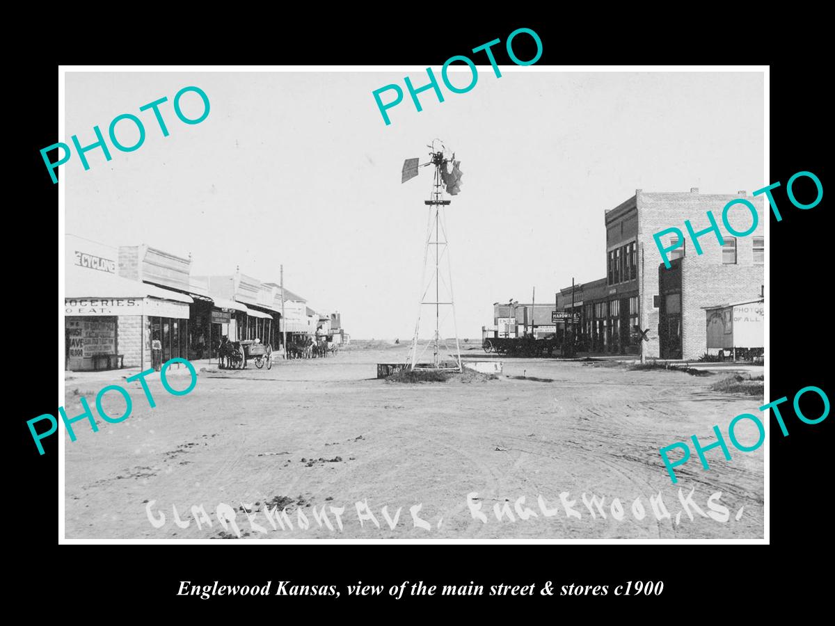 OLD LARGE HISTORIC PHOTO OF ENGLEWOOD KANSAS, THE MAIN STREET & STORES c1900