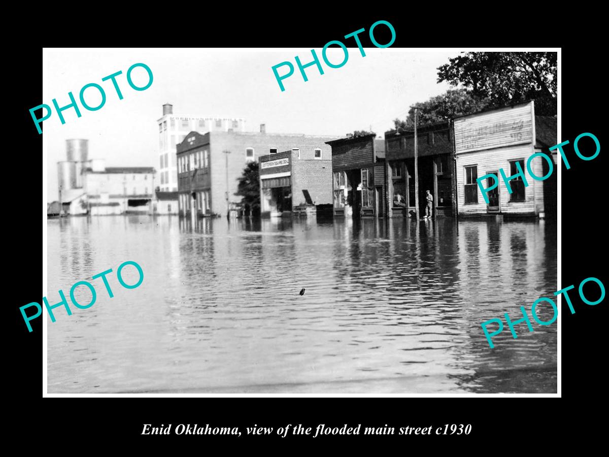 OLD LARGE HISTORIC PHOTO OF ENID OKLAHOMA, THE FLOODED MAIN STREET c1930