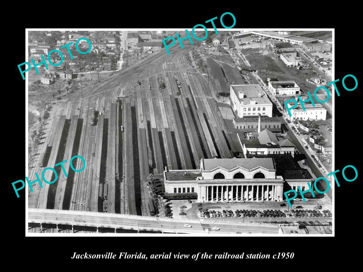 OLD HISTORIC PHOTO OF JACKSONVILLE FLORIDA, AERIAL VIEW OF RAILROAD STATION 1950