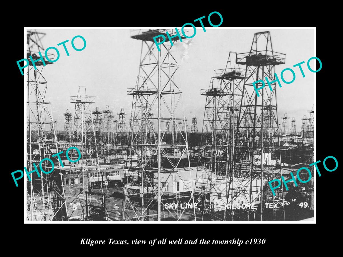 OLD LARGE HISTORIC PHOTO OF KILGORE TEXAS, VIEW OF TOWN & OIL WELLS c1930